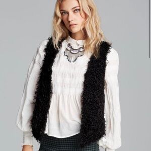 Free People Women’s Black Gilet - Shaggy Fur Vest - Fully Lined Medium LIKE NEW